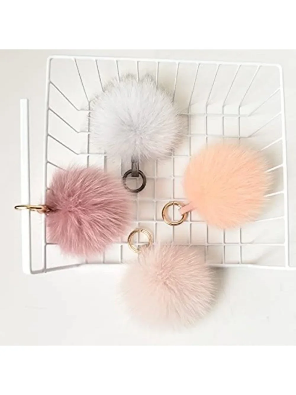 Fluffy Real Fox Fur Pompom Keychain - Large Furry Bag Charm Accessory